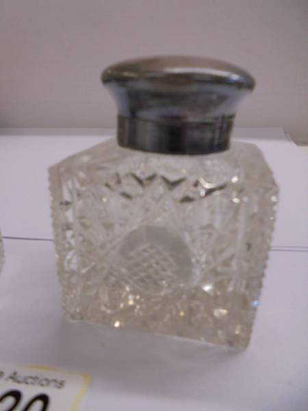 Two glass inkwells with silver tops. - Image 2 of 3