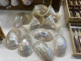 A quantity of mother of pearl items including goblets