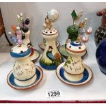 6 Torquay ware hat pin stands including Aller Vale