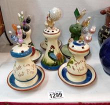 6 Torquay ware hat pin stands including Aller Vale