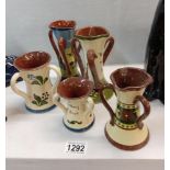5 Torquay ware 3 handled vases including Long Park