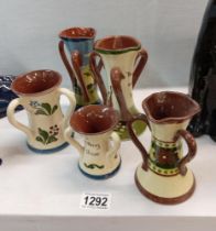 5 Torquay ware 3 handled vases including Long Park