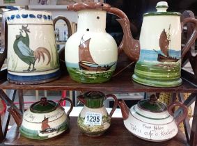 A selection of Torquay ware teapots & puzzle jug etc.