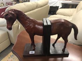 A set of leather horse book ends (37cm Height at tallest point)