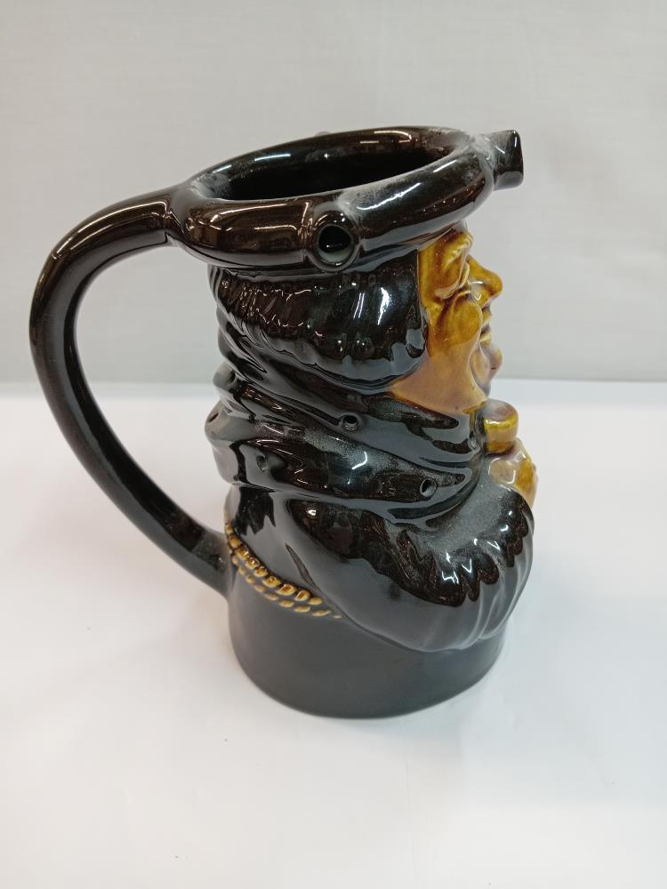 A Dartmouth pottery Black Friar gin Toby puzzle jug. Height 17cm - Image 3 of 5
