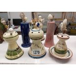 6 hatpin stands including Aller Vale pottery