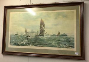 Soloman and Whitehead print of sailing barges Thames estuary by Robin Goodwin 121cm x 78cm frame,