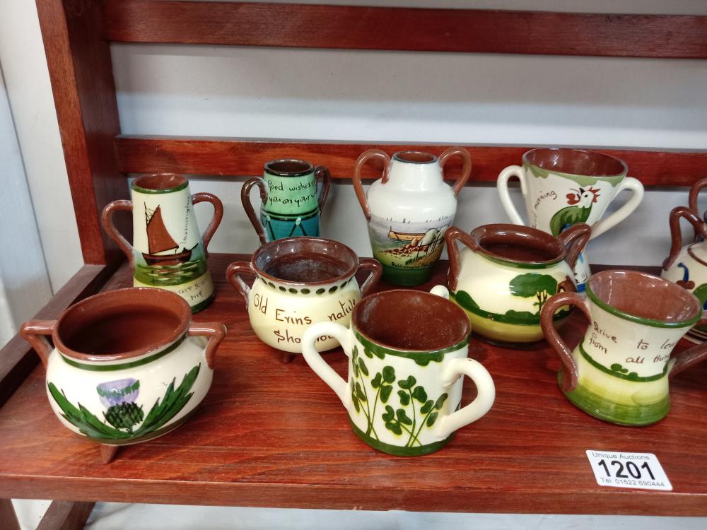 A good selection of Torquay pottery including Cauldrons, Loving cups & 2 handle vases - Image 2 of 3