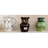 3 puzzle jugs including Greyshott & Barum pottery