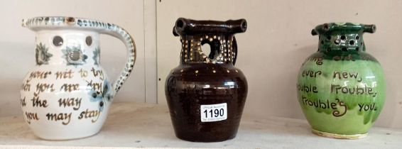 3 puzzle jugs including Greyshott & Barum pottery