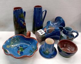 A selection of blue glazed Torquay ware