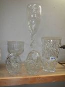 A mixed lot of glass ware including cut glass vase, baskets etc., COLLECT ONLY.