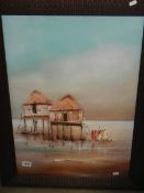 A framed and glazed African beach scene, COLLECT ONLY.