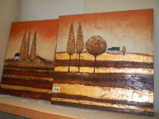 A pair of modern paintings on canvas.