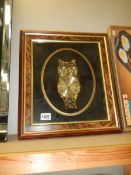 A framed and glazed owl clock. COLLECT ONLY.