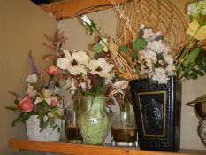 A mixed lot of faux flowers, some in vases. COLLECT ONLY