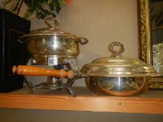 A circa 1970's silver plate dish and pan with glass liners.