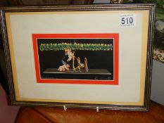 A framed and glazed signed coloured engraving. COLLECT ONLY