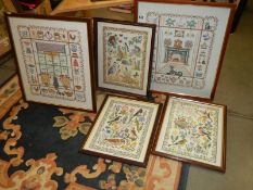 Five good framed and glazed needlepoints. COLLECT ONLY.