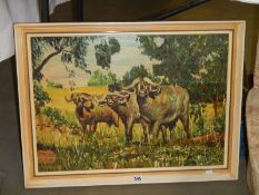 A good signed oil on board featuring oxen. COLLECT ONLY.