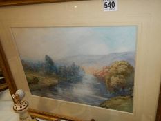 A good framed and glazed unsigned river scene watercolour, COLLECT ONLY