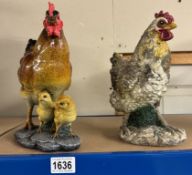 2 composite resin chicken garden ornaments