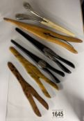 6 pairs of glove stretchers, 2 with silver embellishments & 1 with silver handle