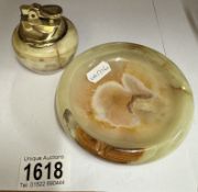 A marble lighter and ashtray