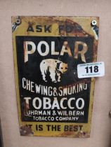 Ask for Polar Tobacco enamel advertising sign. {33 cm H x 15 cm W}.