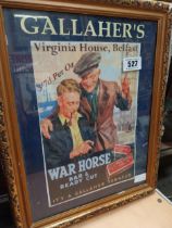 Gallaher's War Horse Tobacco framed advertising print. {46 cm H x 36 cm W}.