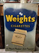 Player's Weights Cigarettes tin plate advertising sign. {74 cm H x 50 cm W}.