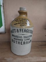 Early 20th C. Watt and Ferguson Botanical Brewers Rotherham stoneware flagon with original
