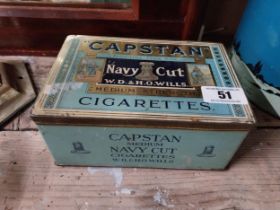 Capstan Navy Cut tinplate advertising tin. {9 cm H x 22 cm W x 15 cm D}.