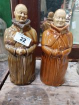 Two Scotch Whiskey ceramic advertising bottles in the form of Monks. {28 cm H x 10 cm Dia.}.