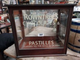 Rowntree's Chocolate and Pastilles mahogany display cabinet. {44 cm H x 46 cm W x 29 cm D}.