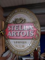 Stella Artois Lager double sided light up advertising sign. {74 cm H x 56 cm W}.
