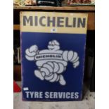 Michelin Man Service tinplate advertising sign. {70 cm H x 50 cm W}.
