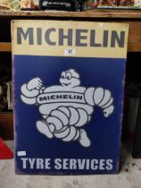 Michelin Man Service tinplate advertising sign. {70 cm H x 50 cm W}.