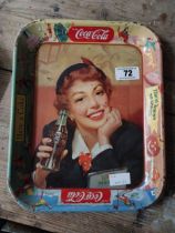 1950's Coca Cola tinplate advertising tray. {17 cm H x 23 cm W}.