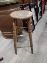 1940's oak and ash high bar stool. {77 cm H x 31 cm Dia.}.