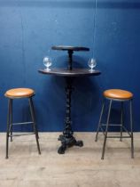 Cast iron dolphin two tier drink stand with solid tops {H 130cm x Dia 76cm Top 45 Dia}.