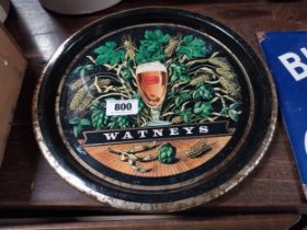 Watneys Ale tin plate advertising drinks tray. {35 cm Dia}.