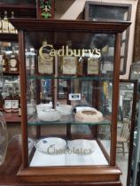 19th C. mahogany counter top shop Cadbury's Chocolates display cabinet. {61 cm H x 42 cm W x 37 cm