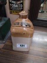 Irish Whiskey stoneware Flagon. {28 cm H x 10 cm W x 10 cm D}.