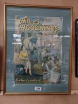 Wills's Woodbine Smoked By Millions framed showcard. {65 cm H x 50 cm W}.