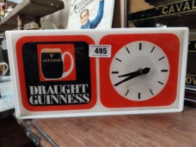 1970's Draught Guinness Perspex battery advertising clock. {18 cm H x 36 cm W x 7 cm D}.