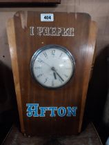 1960's I prefer Afton wooden battery advertising clock. {50 cm H x 34 cm W}.