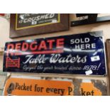 Redgate Table Waters Sold Here enamel advertising sign. {28 cm H x 81 cm W}.