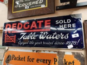 Redgate Table Waters Sold Here enamel advertising sign. {28 cm H x 81 cm W}.