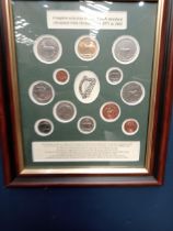 Complete selection of one of each standard circulated Irish decimal coin 1971 to 2001 mounted in